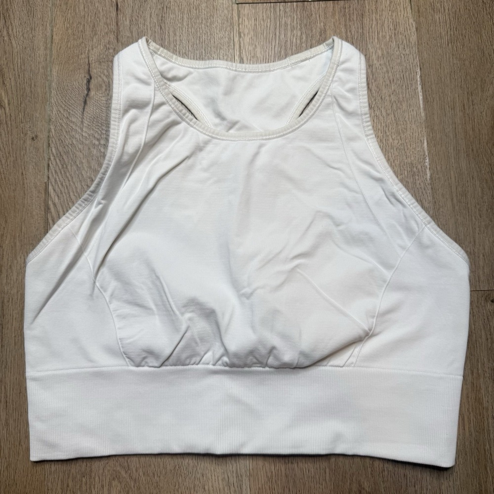 Lululemon Ebb To Train Bra Women's 12 White Racerback Yoga Athletic Crop READ